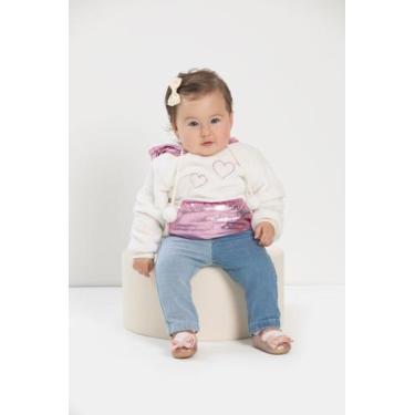 Imagem de Casaco Plush Inverno Capuz Bebe Menina Luxo Lessa Kids 7734, Creme, M 