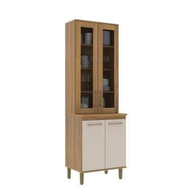 Imagem de Cristaleira de 70 cm com 4 Portas Bege/Ipê/Cristalo - Decibal
