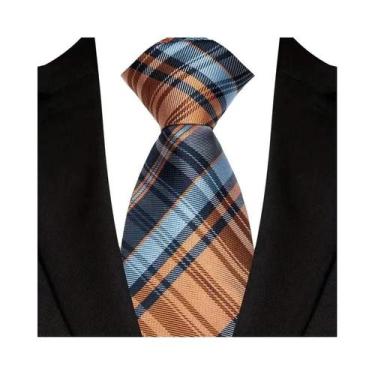 Imagem de Gravata Clássica Masculina De Negócios 8CM Com Estampa Xadrez E Listra