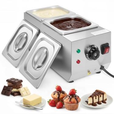 Imagem de WICHEMI Panela de derretimento de chocolate, comercial, máquina de temperar chocolate, 2 tanques, 4 kg, panela de derretimento de aço inoxidável, máquina de derreter para uso doméstico ou padaria
