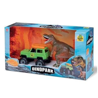 Imagem de Brinquedo dinossauro tiranossauro rex + jipe + bote - Samba Toys