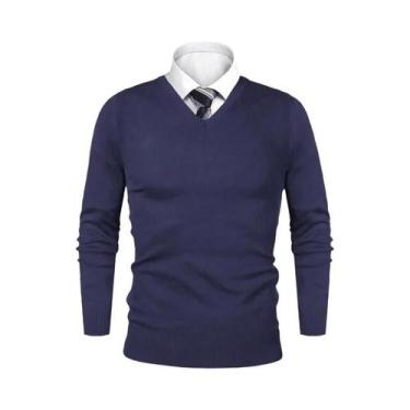 Imagem de Suéter Masculino Leve De Lã Com Gola V, Casual E De Negócios, Estampa 