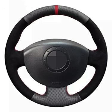 Imagem de Capas de volante em couro de microfibra preta costuradas na embalagem, próprias para Renault Megane 2 2003 a 2008 Scenic 2 2003 a 2009 Kangoo 2008