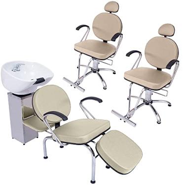 Imagem de Kit 2 Poltronas Cadeira Fixa e Lavatório Salão Beleza Veneza