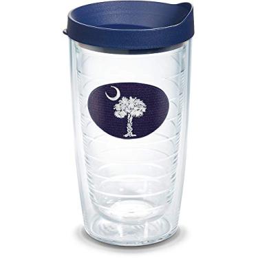 Imagem de Tervis Copo de viagem com a bandeira da Carolina do Sul feito nos EUA com parede dupla isolada mantém as bebidas frias e quentes, 473 ml, azul-marinho e branco