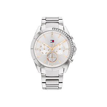 Imagem de Tommy Hilfiger Relógio esportivo feminino - relógio de pulso multifuncional de aço inoxidável - resistente à água até 5 ATM/50 metros - Relógio moderno premium para todas as ocasiões - 38 mm, Prata,