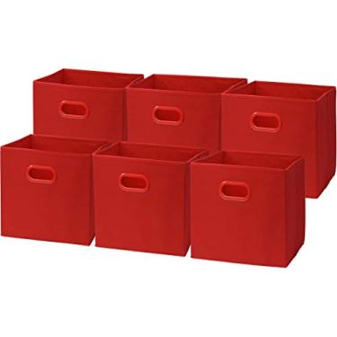 Imagem de Simple Houseware Caixas de armazenamento dobráveis com alças, 28 cm, vermelho, pacote com 6, organizadores de cubos de tecido para armário ou prateleiras