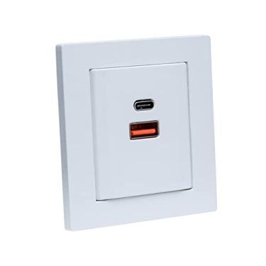Imagem de Espelho de Tomada Duplo Reto com 2 Usb 9.0A 1 Tipo C Branco