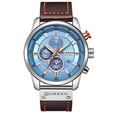 Imagem de CURREN Relógio masculino esportivo impermeável data multifuncional pulseira de couro pulseira, Azul