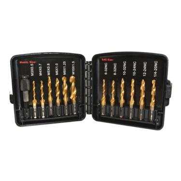 Imagem de Jogo Broca Macho Fura E Faz Rosca Titânio Revestido 12brocas