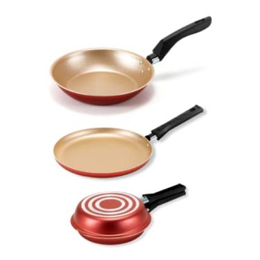 Imagem de Kit Panquequeira 22cm Omeleteira 18cm Frigideira Francesa 22cm Antiaderente Cereja com Dourado Não Gruda