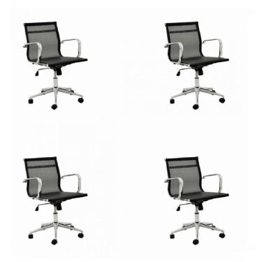 Imagem de Conjunto 4 Cadeiras de Escritório com Rodízios Office Sevilha Rivatti Móveis Preto