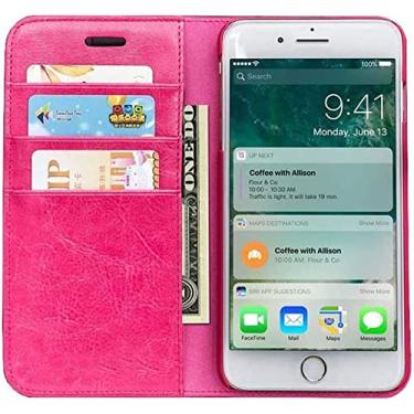 Imagem de KKFAUS Carteira de capa de telefone Clamshell com 3 slots de cartão, capa protetora de telefone à prova de choque de couro para Apple iPhone SE 2Nd 4,7 polegadas (cor: vermelho rosa)