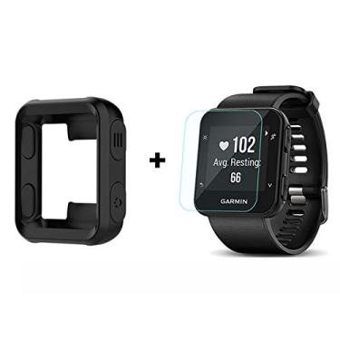 Imagem de Capa para Garmin Forerunner 35, capa de silicone Lamshaw com protetor de tela (2 unidades) para relógio Garmin Forerunner 35 (capa preta + protetor de tela)