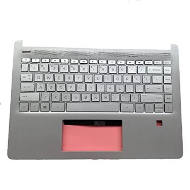 Imagem de Substituição para 14T-DQ 14s-dq 14s-dr 14Z-FQ 14s-fq 14-dq Capa superior para laptop apoio para palma com furo de impressão digital Retroiluminado Teclado Montagem Parte L61507-001 Tira