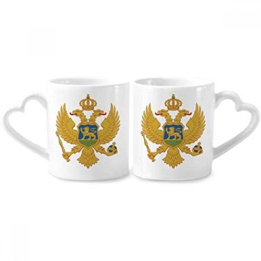 Imagem de Conjunto de canecas de porcelana para casais com emblema nacional da Europa Montenegro com coração de cerâmica