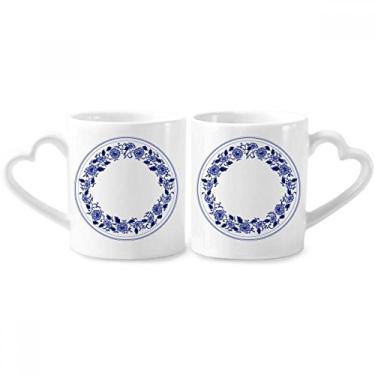 Imagem de Conjunto de canecas de porcelana para casal, flor azul, cultura chinesa, coração