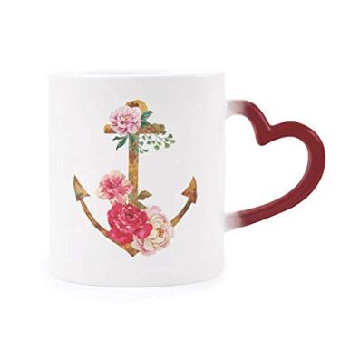 Imagem de Caneca de mudança de plantas com âncora rosa aquarela sensível ao calor copo de coração vermelho