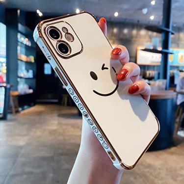 Imagem de Capa de telefone para iphone 12 mini 13 14 11 pro x xr xs max 7 8 plus se 2020 fashion chapeamento de ouro rosto sorriso capa de silicone, branco, para iphone 13