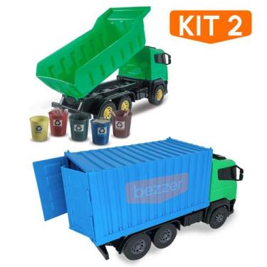 Kit 2 Brinquedo Carreta Madeira Baú 9 Eixos Promoção