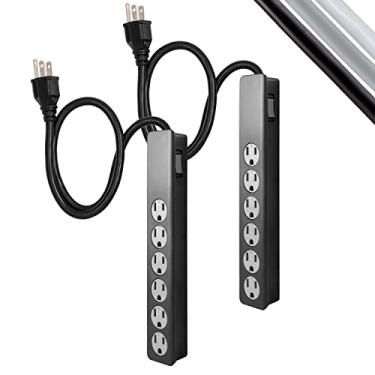 Imagem de GE Protetor contra sobretensão de 6 tomadas, pacote com 2, cabo de extensão de 6 metros, filtro de linha, 450 Joules, plugue resistente, capas de segurança de torção para fechar, listado pela UL, preto, 54626