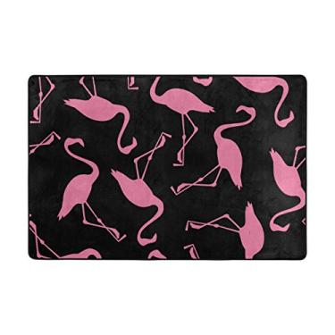 Imagem de Tapete de área My Daily Pink Flamingo preto de 6,5 x 9,5 m, sala de estar, quarto, cozinha, tapete impresso de espuma leve