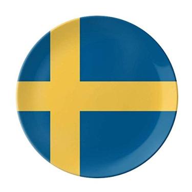 Imagem de Prato decorativo de porcelana com bandeira nacional da Suécia, Prato de jantar