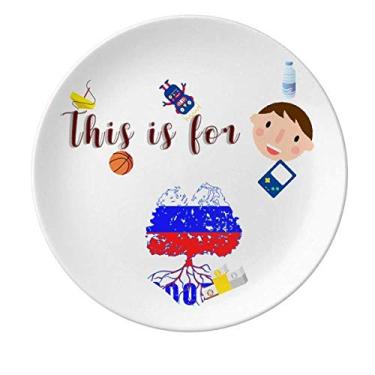 Imagem de Placa de porcelana com a bandeira russa para a família raiz, prato redondo para jantar