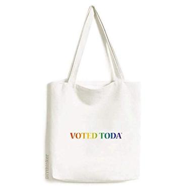 Imagem de LGBT Bolsa de lona com bandeira de arco-íris I Vote Today Bolsa de compras casual
