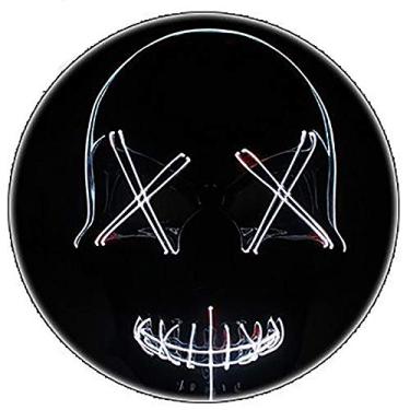 Imagem de HEWXWX Máscara de LED de Halloween 2020, máscara neon iluminada, máscara neon assustadora de LED para festa de festival, fantasia de Natal, cosplay, C
