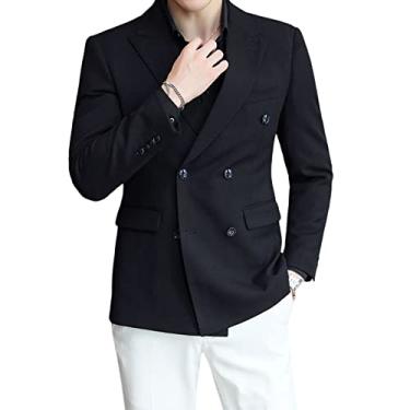 Imagem de Blazer masculino terno, blazer de casamento, caimento justo, sólido, trespassado, casual, formatura, smoking, preto, 4GG (58)