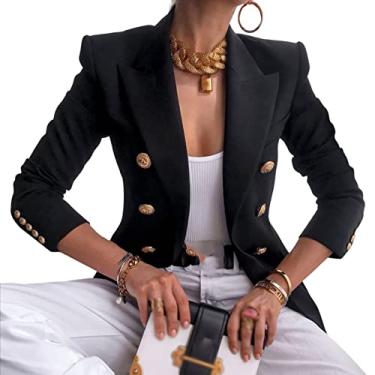 Imagem de Jaqueta Blazer Feminina, Botão de Trabalho Causal Frente Aberta Terno de Negócios Manga Longa Blazer Sólido, Preto, P (Busto: 86CM)