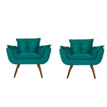 Imagem de Combo 2 Poltronas Decorativa Estofada Para Sala Comercial Opala Suede Azul Turquesa - LM DECOR