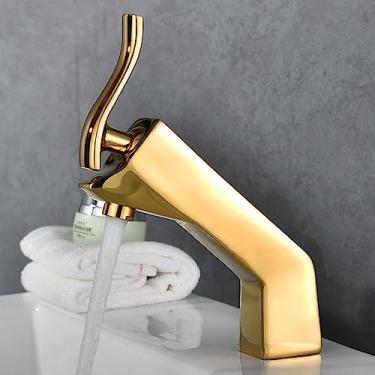 Imagem de Torneira de lavatório torneiras de pia de banheiro quente e fria torneiras de banheiro de furo único torneiras de latão montadas no convés, SLT192, G