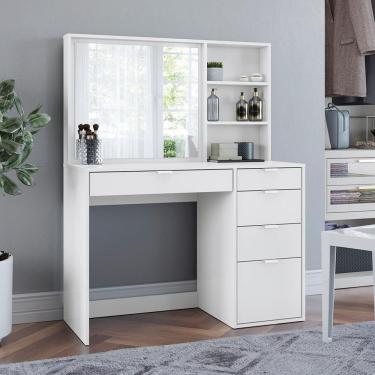 Imagem de Penteadeira Kappesberg 5 Gavetas 2 Prateleiras Branco Brilho Carb