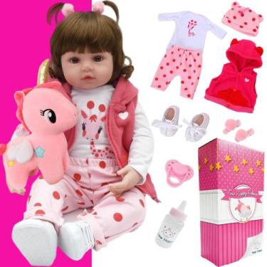 Boneca Reborn Eva Com Coelho de Pelucia Bebe Reborn Menina : :  Brinquedos e Jogos