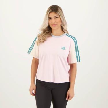 Imagem de Camiseta Cropped Adidas 3 Stripes Color Block Feminina Rosa
