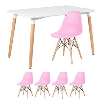 Imagem de Loft7, Mesa de jantar retangular Eames 80 x 120 cm branco + 4 cadeiras Eiffel DSW Rosa claro
