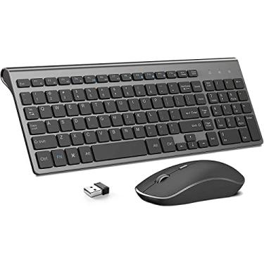 Imagem de Mouse teclado sem fio, teclado e mouse de computador sem fio fino 2,4 G, ergonômico, compacto, tamanho completo perfeito (cinza preto)