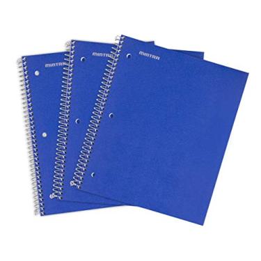 Imagem de Cadernos espirais duráveis Mintra Office – 1 assunto, 100 folhas, bolso de poliéster, capa resistente à umidade, traseira de papelão forte, para escola, escritório, negócios (azul, pacote com 3 largos)