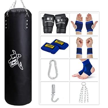 Imagem de Sfeexun Saco de pancadas para homens e mulheres, crianças, com luvas de perfuração, corrente, gancho de teto para MMA, Kickboxing, Muay Thai, Karatê, Taekwondo, preto, adulto