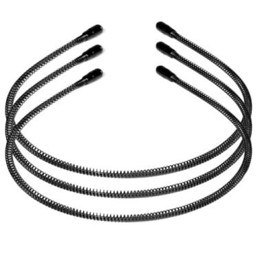 Imagem de Lurrose 3 tiaras de cabelo onduladas em metal, de mola, pretas, unissex, faixa de cabeça de mola ondulada, antiderrapante, para homens e mulheres