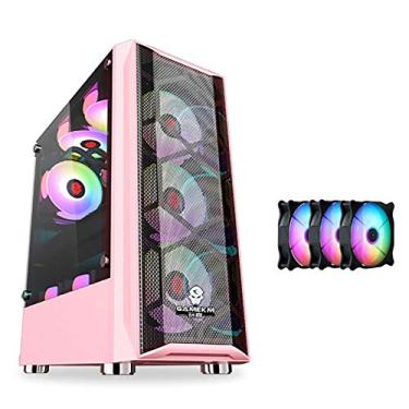 Imagem de Gabinete Gamer Computer Case Mid-Tower Desktop ATX Case USB 3.0 Ports Transparent Glass Panel 8 Fan Positions, Support Water Cooling (Style : 3 fan)