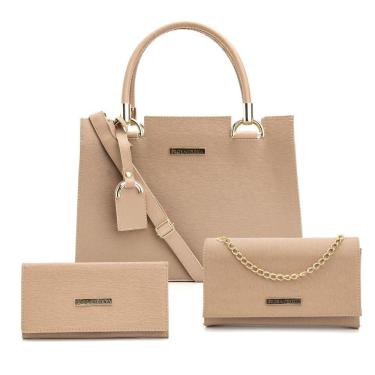 Imagem de Kit Bolsas Feminina Media Pequena e Carteira Alta Qualidade Tendencia Dia a Dia e Passeio