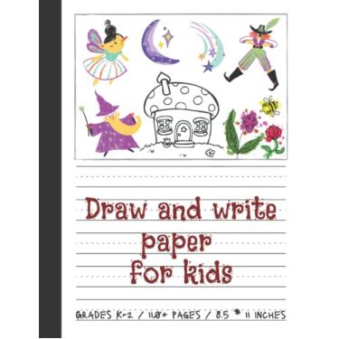 Imagem de Desenhe e escreva papel para crianças: cadernos pautados pontilhados em branco. Diário de desenho e escrita do jardim de infância. Diário de histórias primárias. Notas k-2. Meia página forrada ...