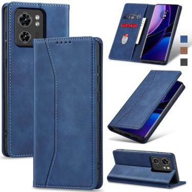 Imagem de Jasonyu Flip Carteira Capa para Motorola Edge 40/Edge (2023),Capinha Folio Magnética de Couro com Suporte para Cartão,Suporte para Chute - Protetora Durável de TPU à Prova de Choque para Telefone,Azul