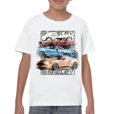 Imagem de Camiseta juvenil Shelby Cars Sketch Mustang Racing American Muscle Car GT500 Cobra Performance Powered by Ford Kids, Branco, G