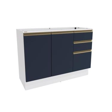 Imagem de Balcão de Pia Celeste Kappesberg 100% MDF 2 Portas 3 Gavetas Branco/Azul 120cm