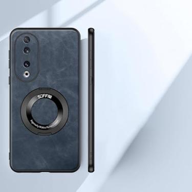 Imagem de Estojo de proteção contra quedas Compatível com capa Huawei Honor 90 com capa magnética de suporte de 360°, capa multifuncional de couro de à prova de choque TPU capa protetora resistente (Size : Blu
