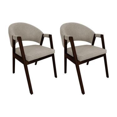 Imagem de Kit 2 Cadeiras De Jantar Madeira Maciça Castanho Premium Helen Linho Bege - Cor: Bege